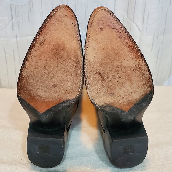VINTAGE DAN POST BLACK LEATHER WESTERN DRESS BOOTS SIZE 9.5 D MADE IN USA - Picture 9 of 11